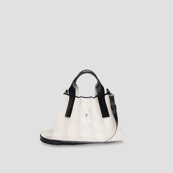 Lucky Pleats Canvas Tote S Ivory_Black