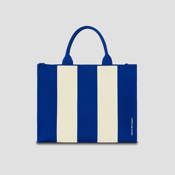 LPK Lattice Knit Tote Bag L Stripe Ivory on Blue
