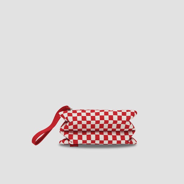 Lucky Pleats Knit Pouch Slim Checkmate Barbados Red